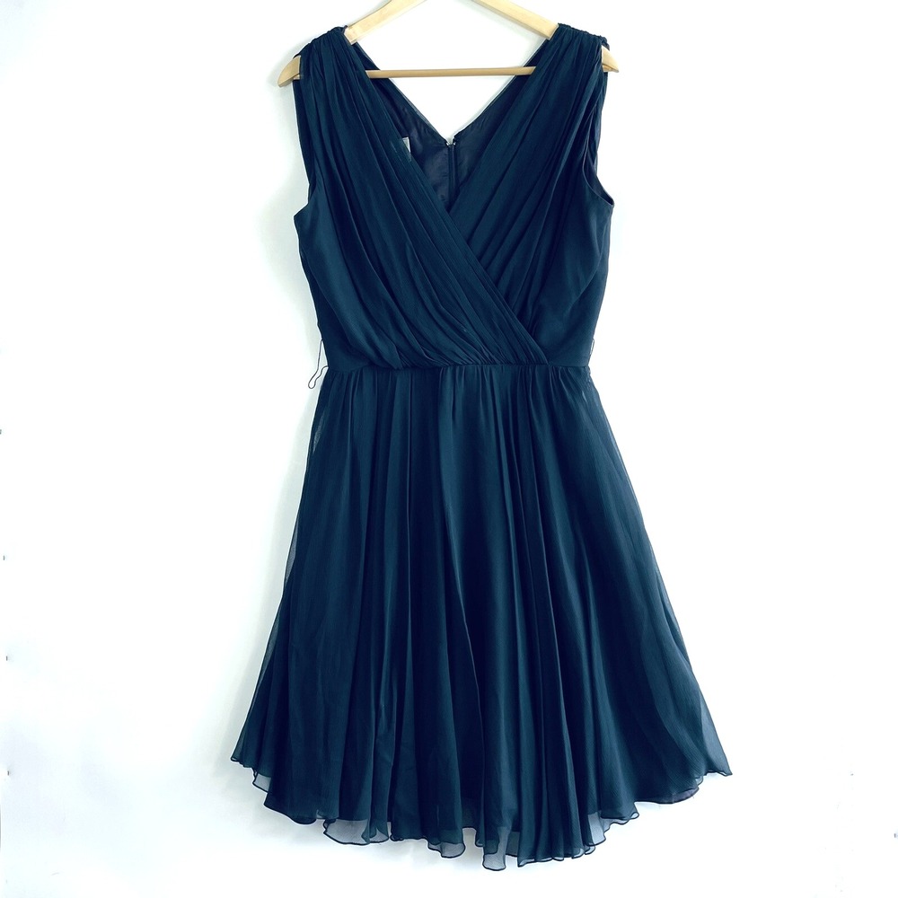 Vtg Lilli Diamond Cocktail Dress Womens 14 Black Ruched Chiffon Rockabilly Pinup
